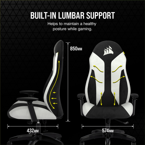 Corsair Silla Gamer Tc60, Hasta 120kg, Negro/blanco